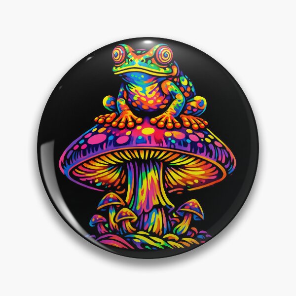 Item preview, Rainbow Psychedelic Frog on Magic Mushroom – Trippy Neon Frog Illustration designed and sold by RustedToad.