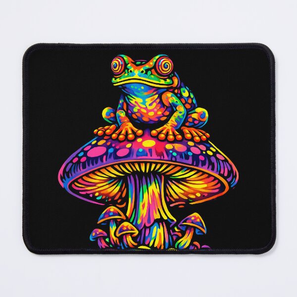 Item preview, Rainbow Psychedelic Frog on Magic Mushroom – Trippy Neon Frog Illustration designed and sold by RustedToad.