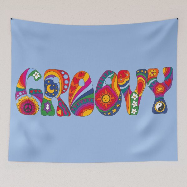 Item preview, Psychedelic Groovy Art Blue– Retro Hippie Rainbow Groovy Peace Design designed and sold by Kellie Espie Art.