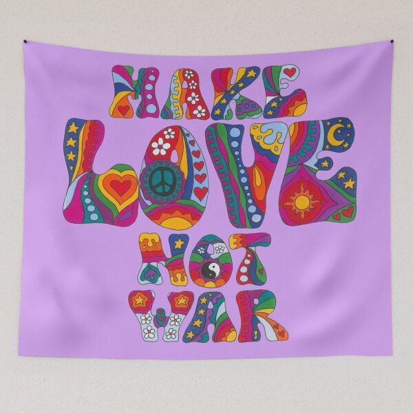 Item preview, Psychedelic Love Not War Art Lilac– Retro Hippie Rainbow Groovy Peace Design designed and sold by Kellie Espie Art.