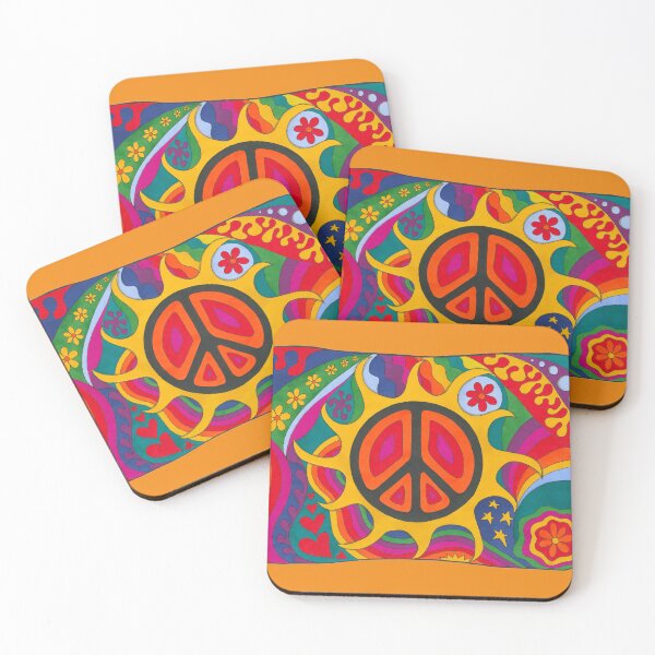 Item preview, Psychedelic Flaming Peace Art Orange– Retro Hippie Rainbow Groovy Peace Design designed and sold by Kellie Espie Art.
