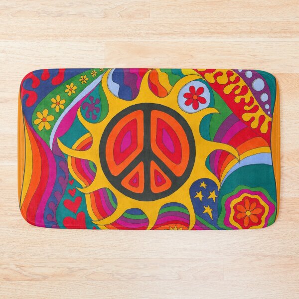 Item preview, Psychedelic Flaming Peace Art Orange– Retro Hippie Rainbow Groovy Peace Design designed and sold by Kellie Espie Art.