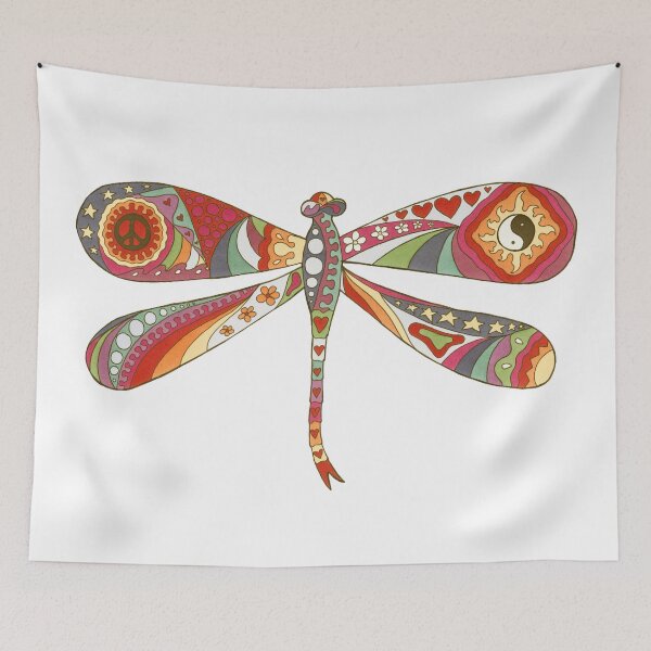 Item preview, Vintage Psychedelic Dragonfly Art White– Retro Hippie Rainbow Groovy Peace Design designed and sold by Kellie Espie Art.
