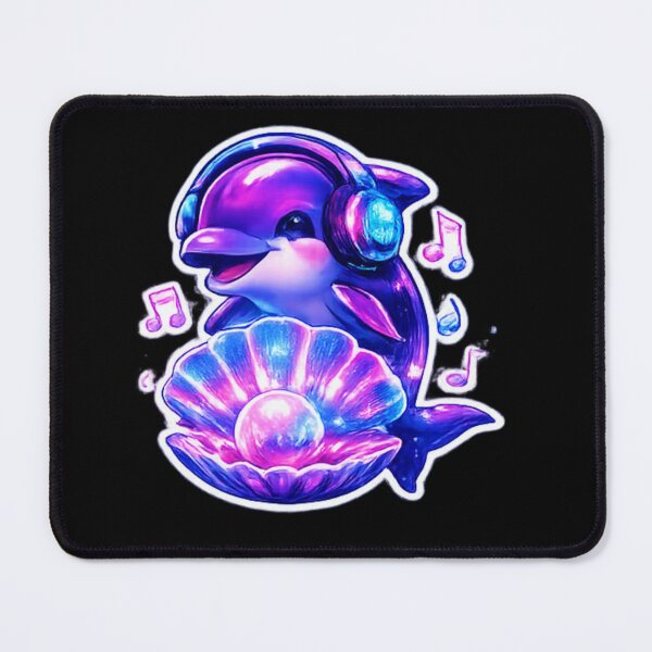 Item preview, Neon Baby Dolphin with Headphones – Cyberpunk Music Sticker designed and sold by 3free3street - Neon & Graffiti Digital Art.