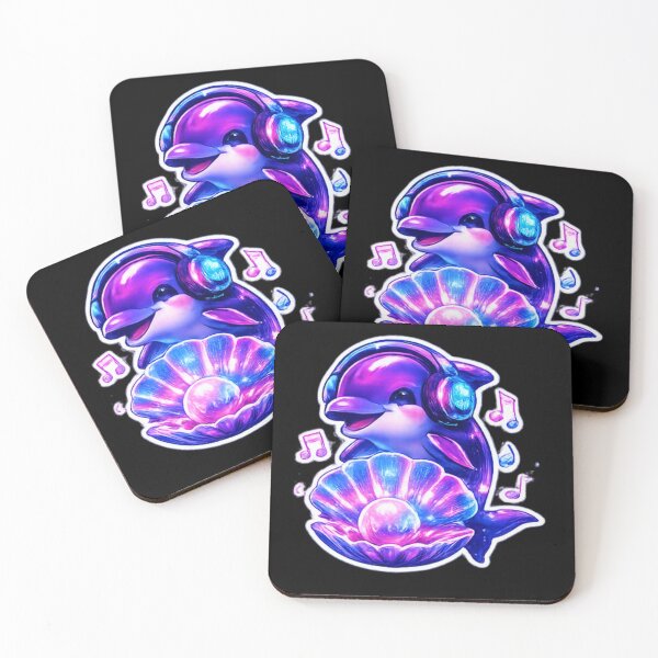 Item preview, Neon Baby Dolphin with Headphones – Cyberpunk Music Sticker designed and sold by 3free3street - Neon & Graffiti Digital Art.
