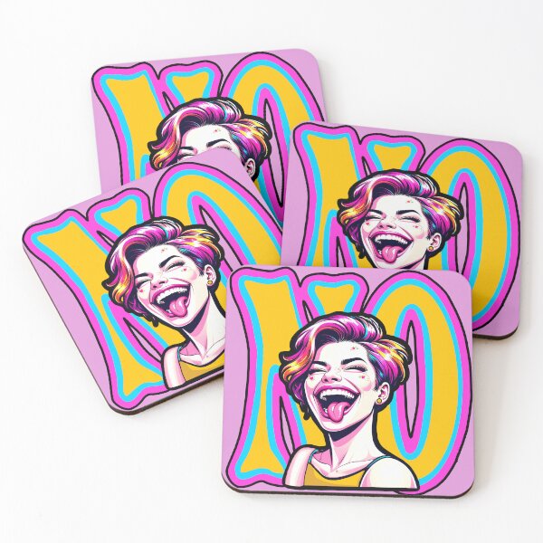 Item preview, No Pop Art Sassy Attitude Sarcastic Funny Anime Cartoon Femme Feminist Retro 80s Neon Skater Punk Graphic  designed and sold by pillarofme.