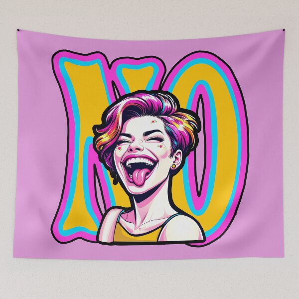 Item preview, No Pop Art Sassy Attitude Sarcastic Funny Anime Cartoon Femme Feminist Retro 80s Neon Skater Punk Graphic  designed and sold by pillarofme.