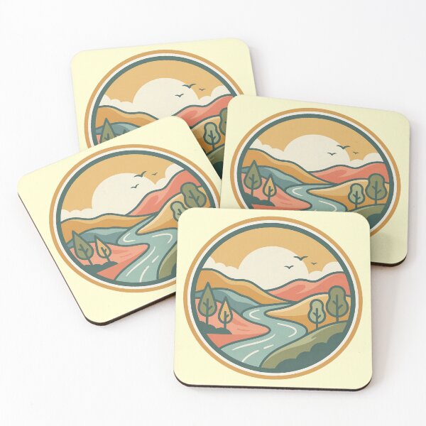 Item preview, Retro Winding River Valley - Vintage Nature Badge & Sunset Landscape designed and sold by Robo-toons.