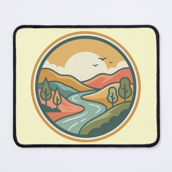 Item preview, Retro Winding River Valley - Vintage Nature Badge & Sunset Landscape designed and sold by Robo-toons.