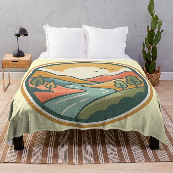 Item preview, Retro Winding River Valley - Vintage Nature Badge & Sunset Landscape designed and sold by Robo-toons.