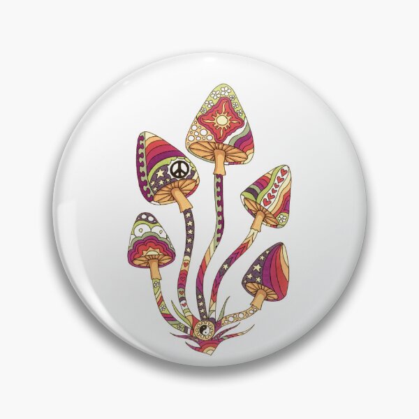 Item preview, Vintage Psychedelic 5 Mushrooms Art White– Retro Hippie Rainbow Groovy Peace Design designed and sold by Kellie Espie Art.