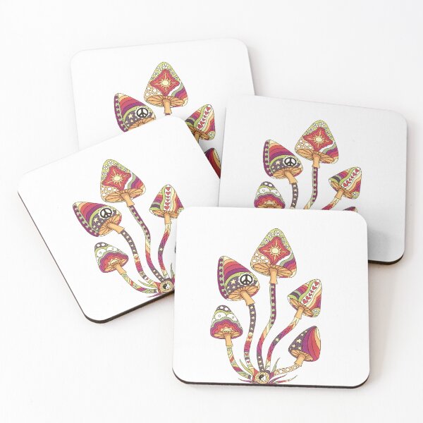 Item preview, Vintage Psychedelic 5 Mushrooms Art White– Retro Hippie Rainbow Groovy Peace Design designed and sold by Kellie Espie Art.
