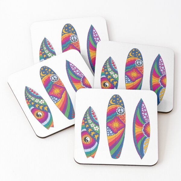Item preview, Psychedelic Surfboards Art White– Retro Hippie Rainbow Groovy Peace Design designed and sold by Kellie Espie Art.