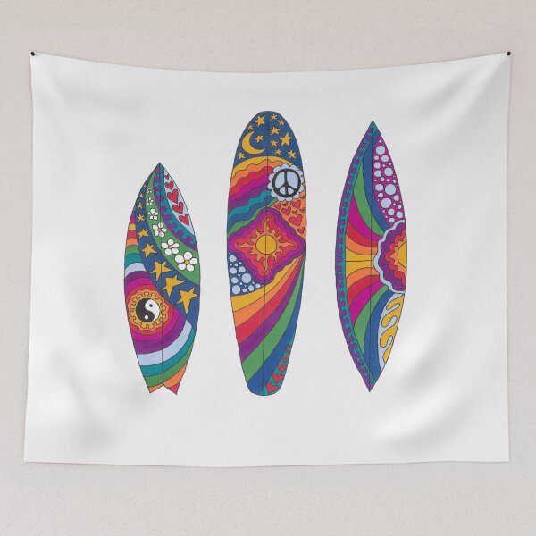 Item preview, Psychedelic Surfboards Art White– Retro Hippie Rainbow Groovy Peace Design designed and sold by Kellie Espie Art.