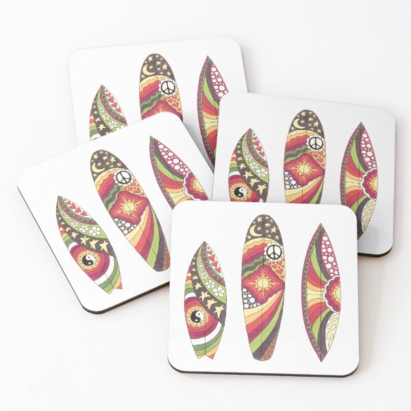 Item preview, Vintage Psychedelic Surfboards Art White– Retro Hippie Rainbow Groovy Peace Design designed and sold by Kellie Espie Art.