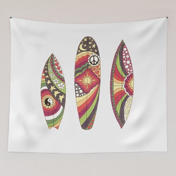 Item preview, Vintage Psychedelic Surfboards Art White– Retro Hippie Rainbow Groovy Peace Design designed and sold by Kellie Espie Art.