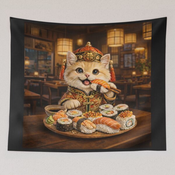 Item preview, Cute Sushi Cat in Traditional Outfit Sticker designed and sold by jgvisualarts.