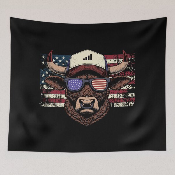 Item preview, Patriotic Cowboy Bull American Flag Western Vintage designed and sold by stylboutique.
