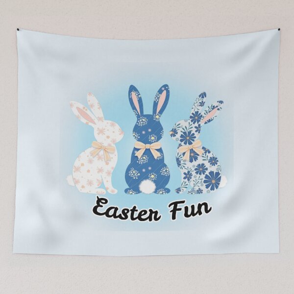 Item preview, Blue Floral Easter Bunnies - Chic Holiday Art - Shiny Easter Fun Silhouettes designed and sold by PriyaMagic.