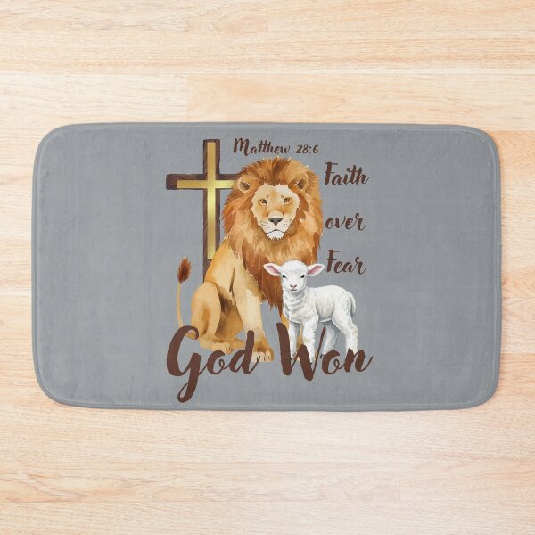 Item preview, Lion and Lamb Faith Over Fear God Won Matthew 28 6 Watercolor Yeshua designed and sold by Forevermore.