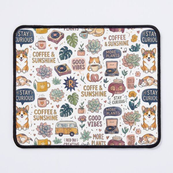 Item preview,  Cozy Curiosities - Coffee, Cats, and Succulents Pattern designed and sold by RohiMade.