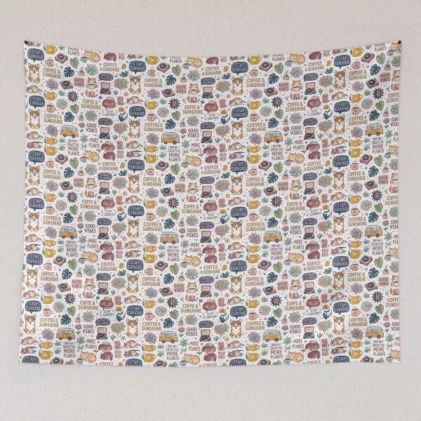 Item preview,  Cozy Curiosities - Coffee, Cats, and Succulents Pattern designed and sold by RohiMade.
