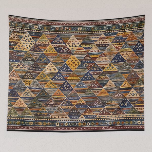 Artikelvorschau, Marokkanisches Berber-Kelim-Textildesign mit geometrischem Stammesmuster entworfen und verkauft von PinUpPizzazz.