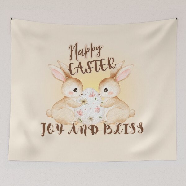 Item preview, Happy Easter Joy and Bliss - Two Bunnies with Floral Egg designed and sold by PriyaMagic.
