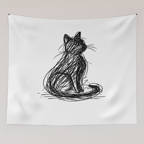 Item preview, Black Scribble Cat Minimal Line Art Japanese designed and sold by Goleon12.