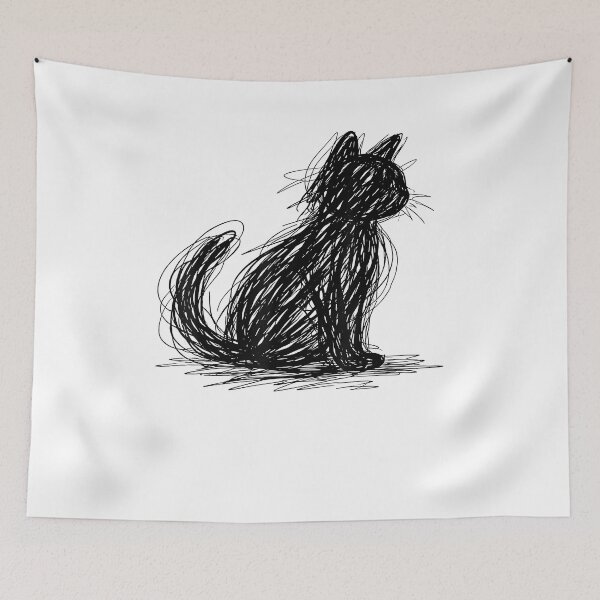 Item preview, Scribble Cat Minimal Line Art Japanese designed and sold by Goleon12.