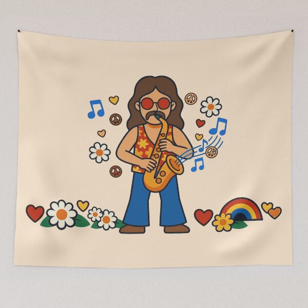 Item preview, Retro 70s Hippie Man Playing Saxophone – Groovy Jazz Musician Vintage Art designed and sold by Far Out Goods.