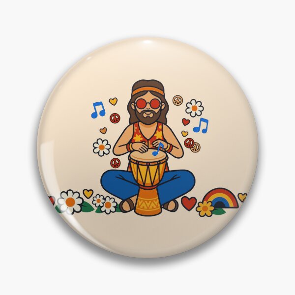 Item preview, Retro Hippie Man Playing Djembe Drum – Groovy 70s Vintage Musician Art designed and sold by Far Out Goods.