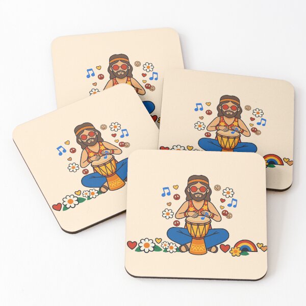 Item preview, Retro Hippie Man Playing Djembe Drum – Groovy 70s Vintage Musician Art designed and sold by Far Out Goods.