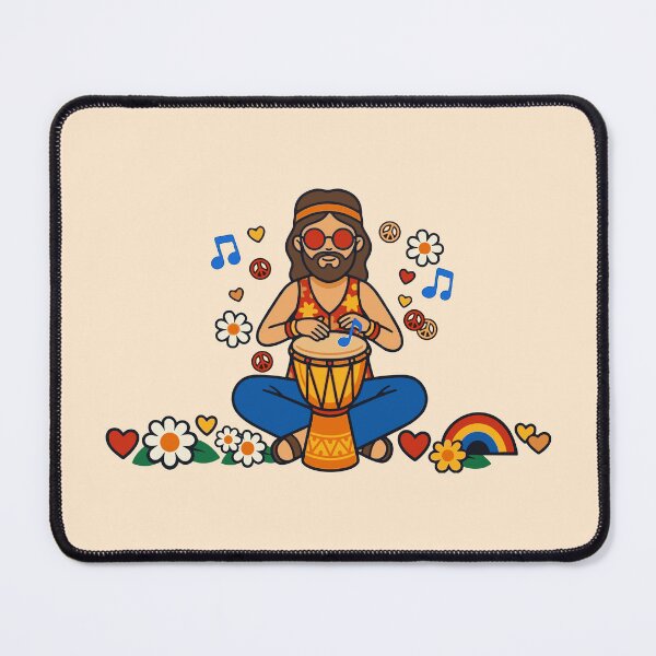 Item preview, Retro Hippie Man Playing Djembe Drum – Groovy 70s Vintage Musician Art designed and sold by Far Out Goods.