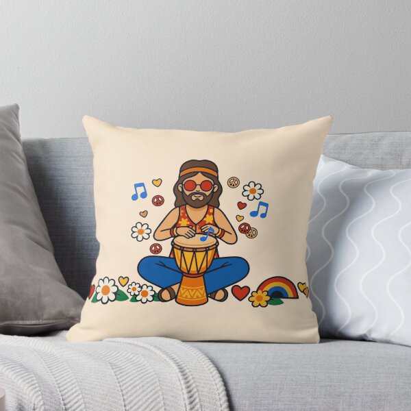 Item preview, Retro Hippie Man Playing Djembe Drum – Groovy 70s Vintage Musician Art designed and sold by Far Out Goods.