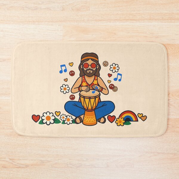 Item preview, Retro Hippie Man Playing Djembe Drum – Groovy 70s Vintage Musician Art designed and sold by Far Out Goods.