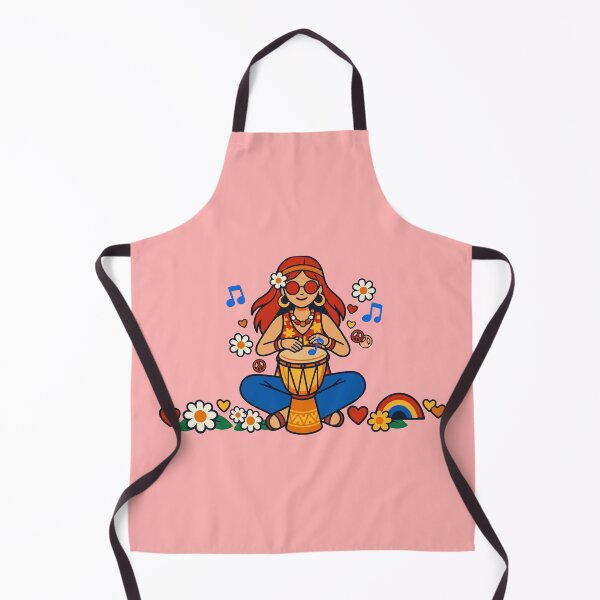 Item preview, Retro Hippie Girl Playing Djembe Drum – 70s Vintage Boho Music Art designed and sold by Far Out Goods.