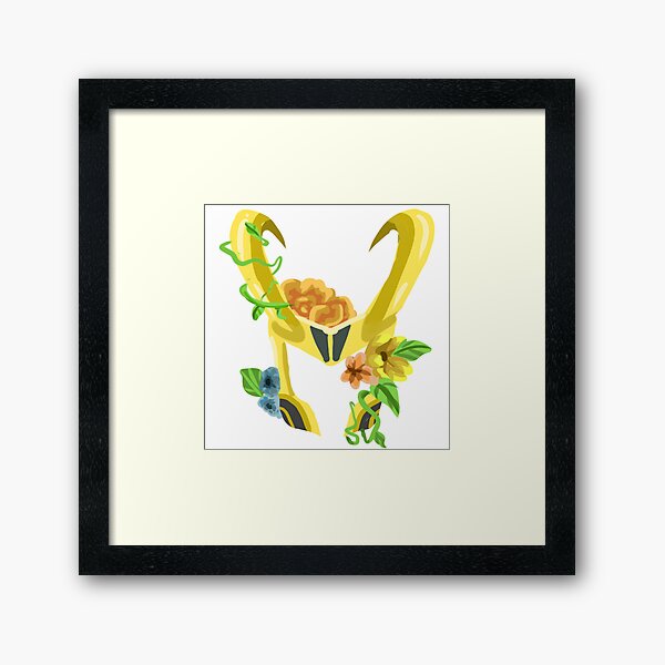 Loki's floral helmet- design Framed Art Print
