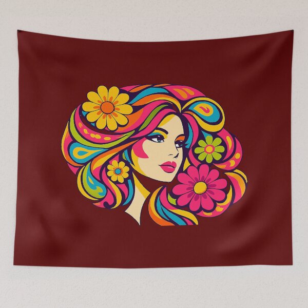 Item preview, Retro 60s 70s Psychedelic Woman Art Groovy Flower Power designed and sold by Far Out Goods.
