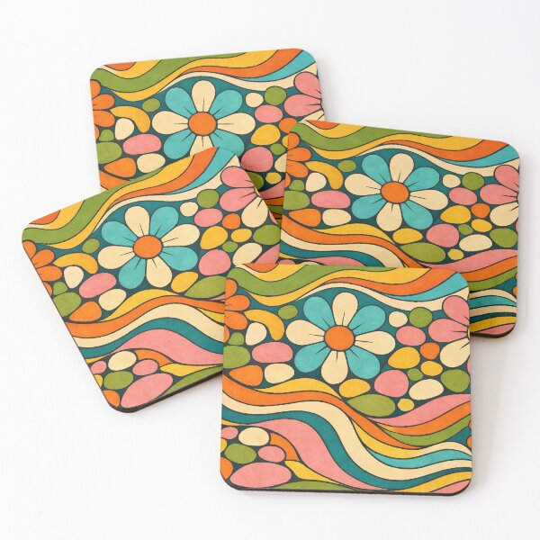 Item preview, 70s Retro Flower Power - Groovy Psychedelic Waves & Boho Floral Pattern designed and sold by Far Out Goods.