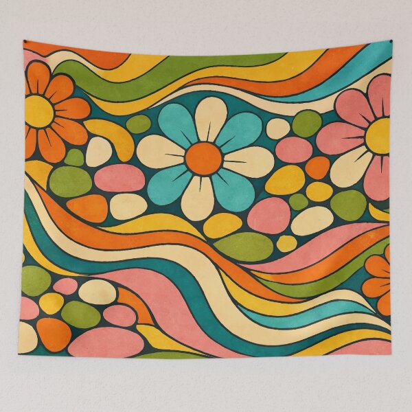 Item preview, 70s Retro Flower Power - Groovy Psychedelic Waves & Boho Floral Pattern designed and sold by Far Out Goods.