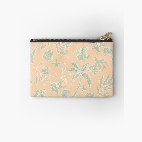 Item preview, Modern coastal seashells seaweed palm trees - peach and soft sage green designed and sold by ahahdodo.