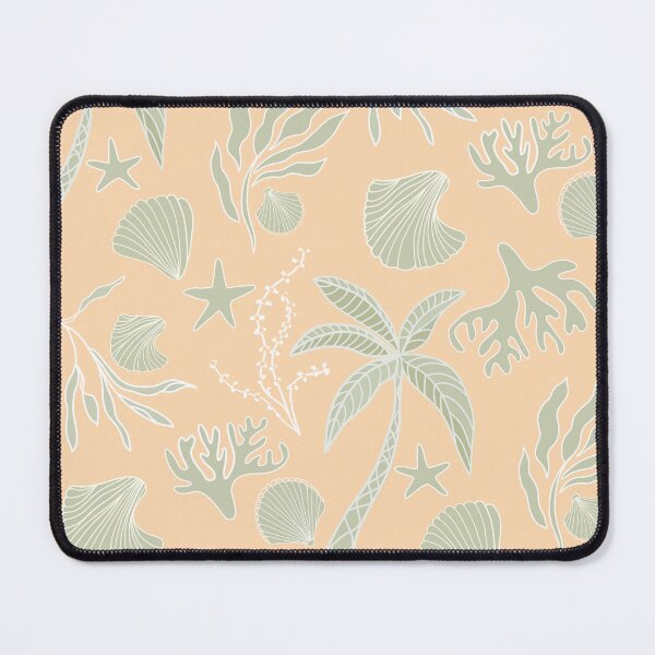 Item preview, Modern coastal seashells seaweed palm trees - peach and soft sage green designed and sold by ahahdodo.