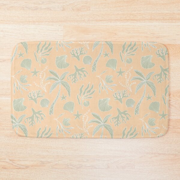 Item preview, Modern coastal seashells seaweed palm trees - peach and soft sage green designed and sold by ahahdodo.
