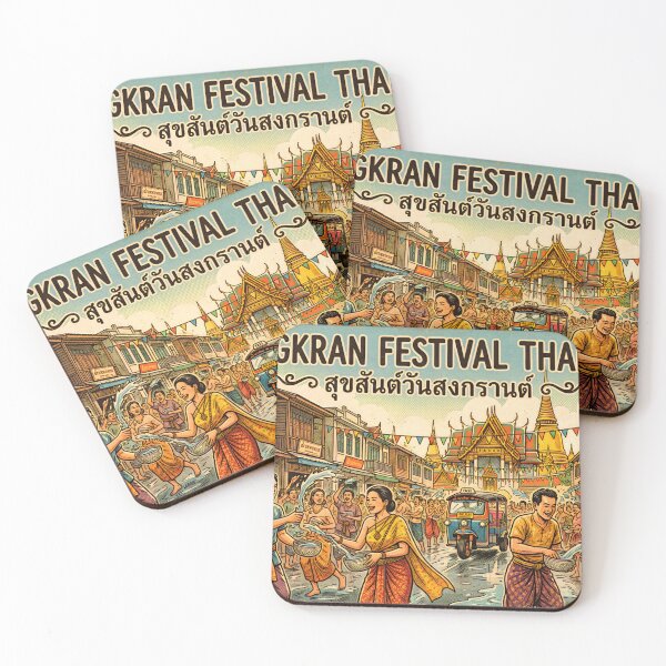 Item preview, Songkran Water Fight Festival Thailand Vintage Poster designed and sold by Koalangel.