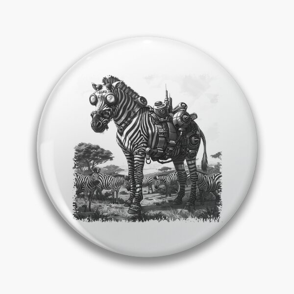 Item preview, Steampunk Zebra Cyborg in Futuristic Safari Landscape designed and sold by inkoutninja.