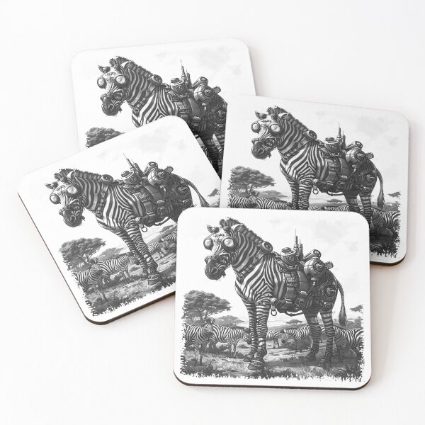 Item preview, Steampunk Zebra Cyborg in Futuristic Safari Landscape designed and sold by inkoutninja.