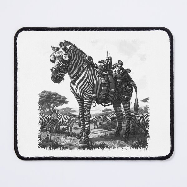 Item preview, Steampunk Zebra Cyborg in Futuristic Safari Landscape designed and sold by inkoutninja.