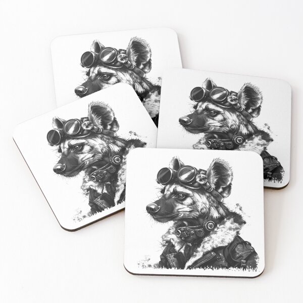 Item preview, Steampunk Hyena Aviator Portrait in Black and White designed and sold by inkoutninja.