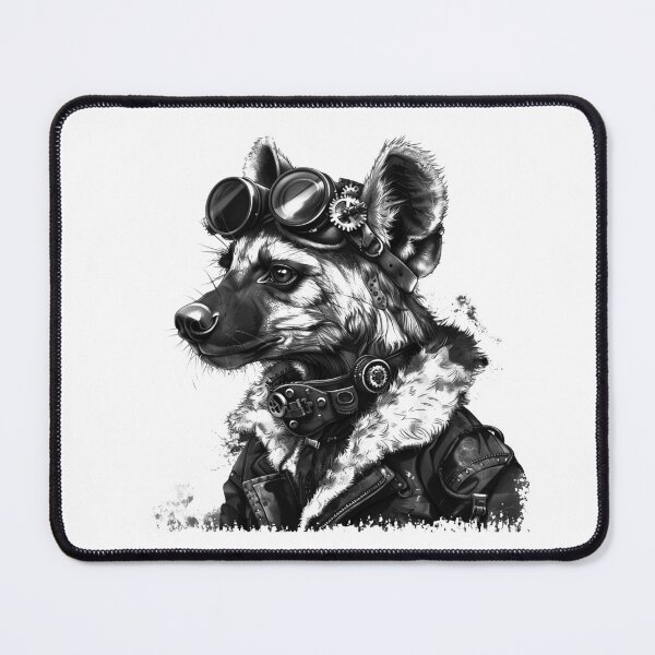 Item preview, Steampunk Hyena Aviator Portrait in Black and White designed and sold by inkoutninja.